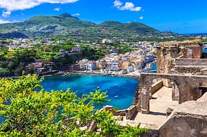 view of Mediterranean island town in Ischia