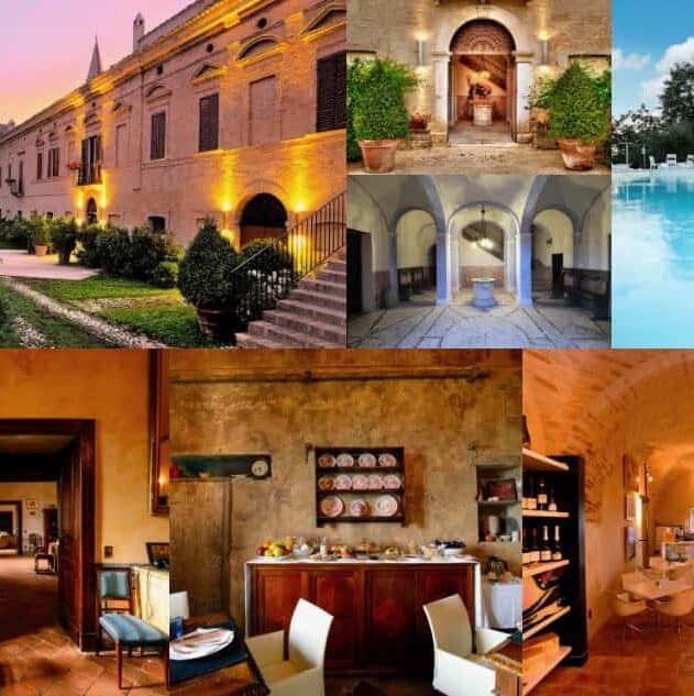 Montage of internal and internal shots of an antique palace in Abruzzo, Italy.